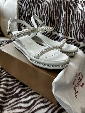 Christian Louboutin White Crystal-Embellished Platform Sandals